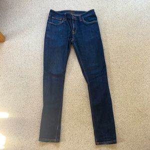 Nudie skinny lin raw denim with bronze accents